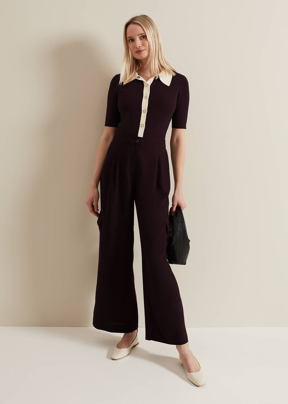 Rosie Tipped Collar Top Burgundy
