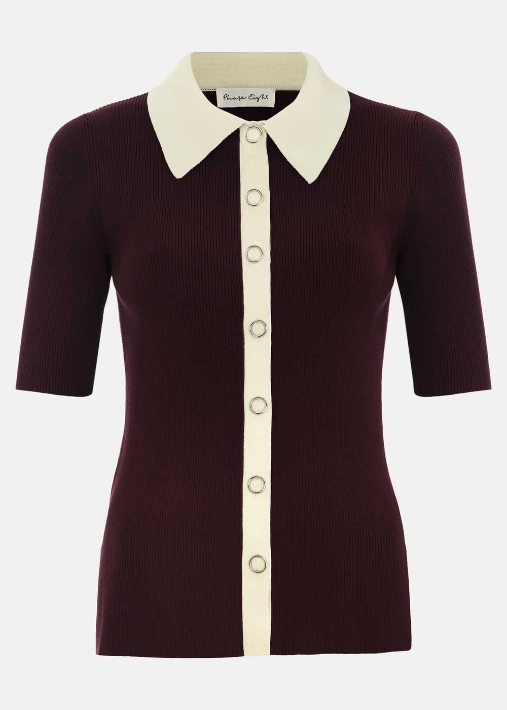 Rosie Tipped Collar Top Burgundy