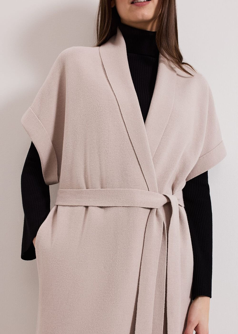 Wendy Shawl Collar Knit Gilet Stone