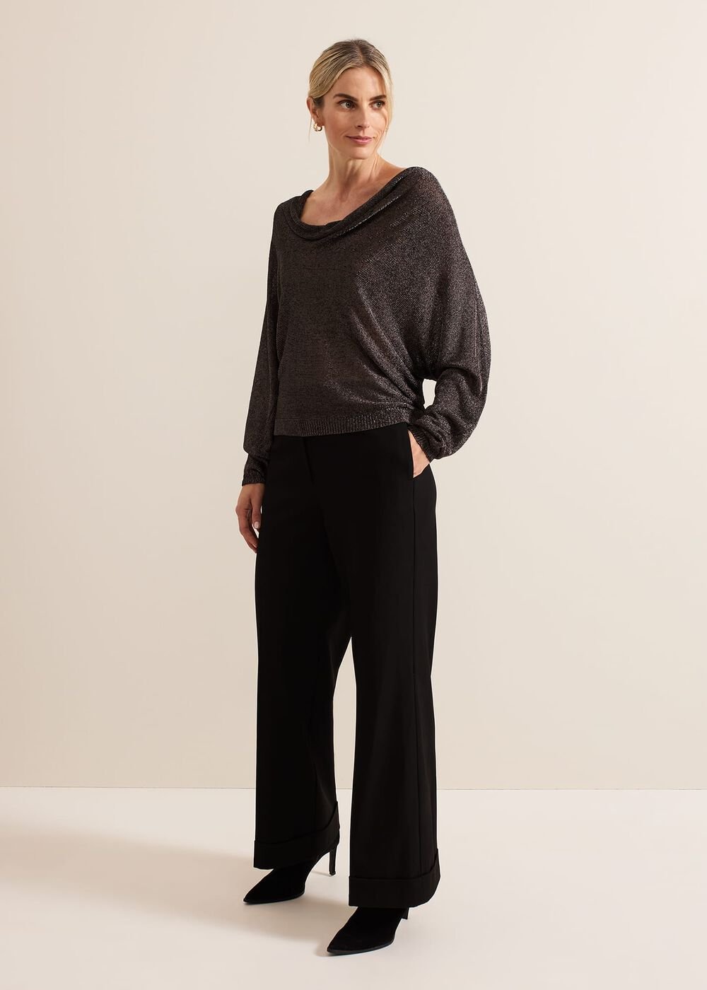 Malti Metallic Cowl Neck Knit Gunmetal