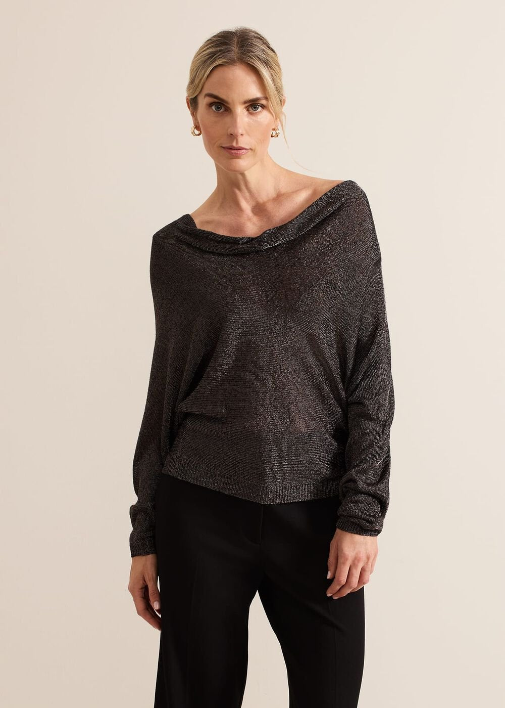 Malti Metallic Cowl Neck Knit Gunmetal