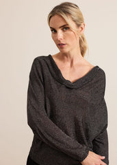 Malti Metallic Cowl Neck Knit Gunmetal