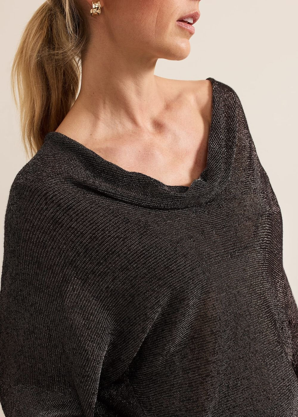 Malti Metallic Cowl Neck Knit Gunmetal