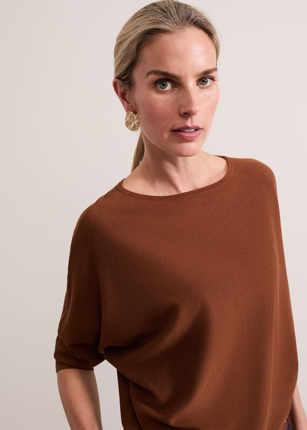 Women's Tan Batwing Knitted Jumper Spice