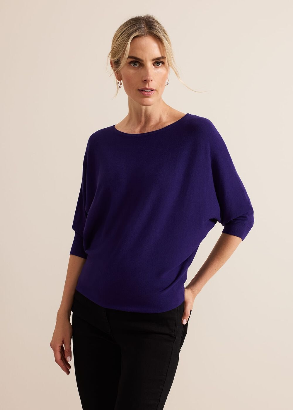 Women's Dark Purple Batwing Knit Jumper Purple