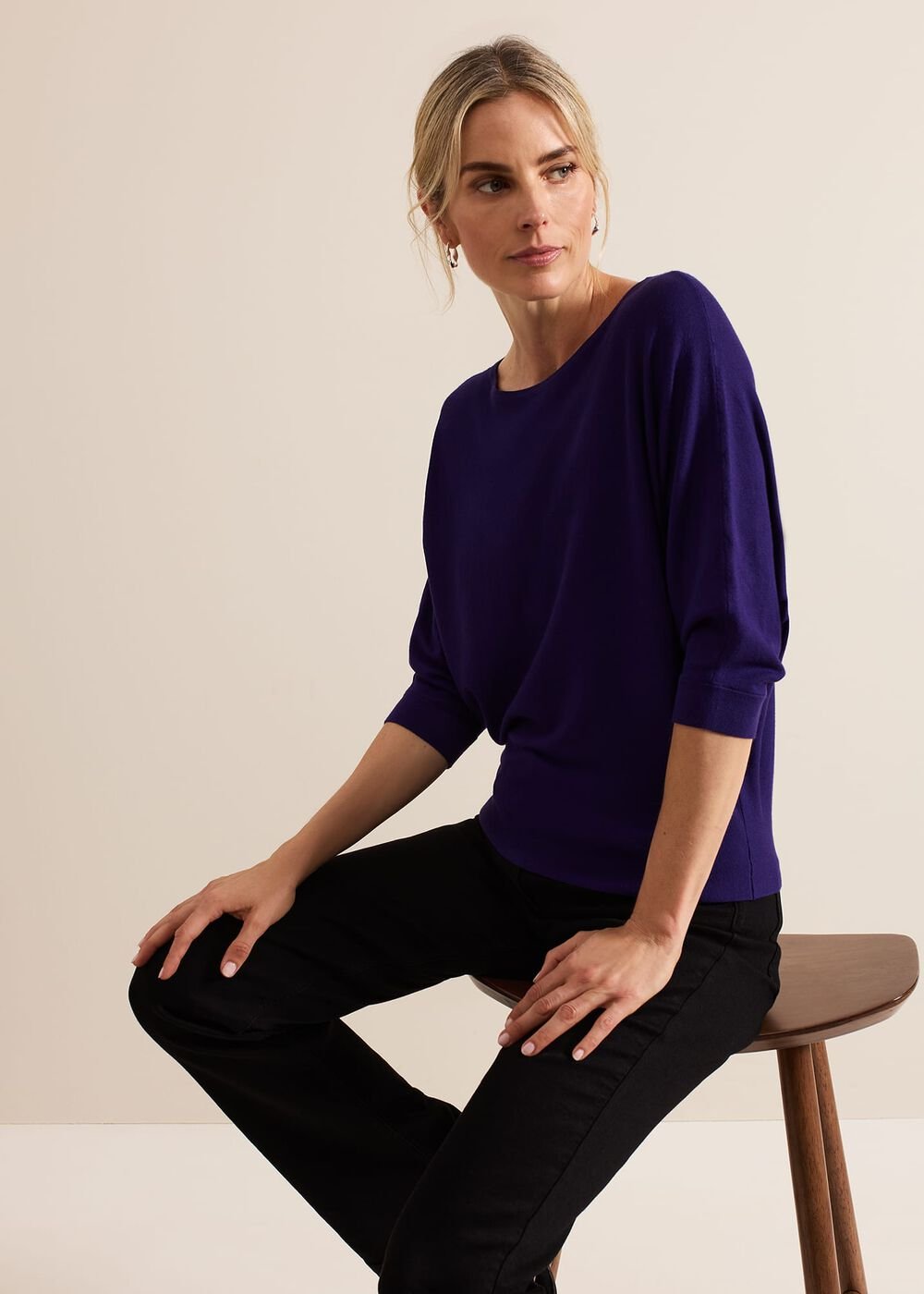 Women's Dark Purple Batwing Knit Jumper Purple