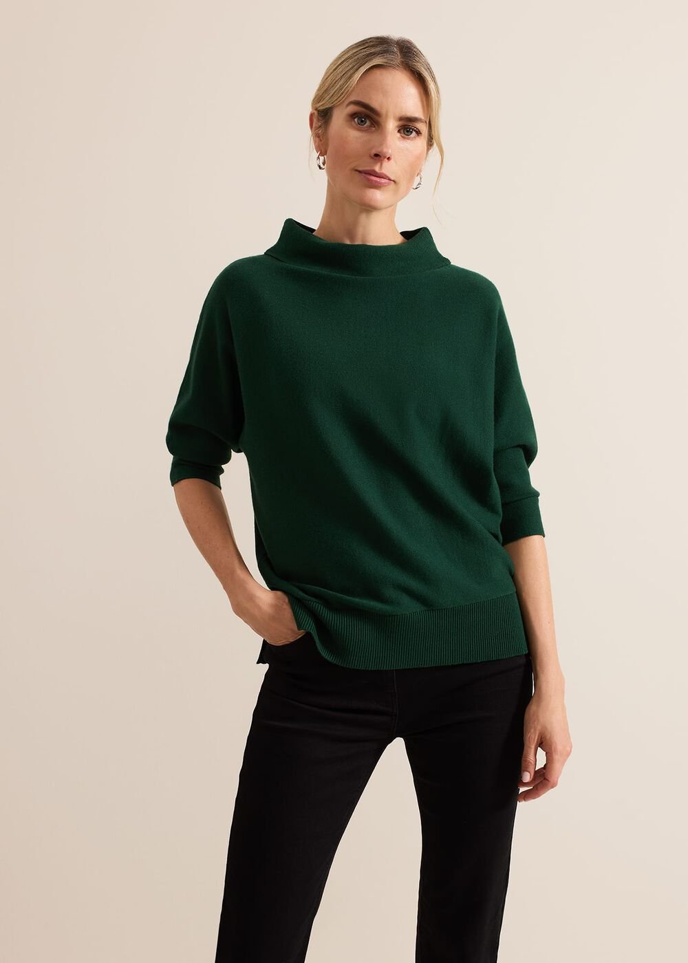 Salima Funnel Neck Knit Jumper Green