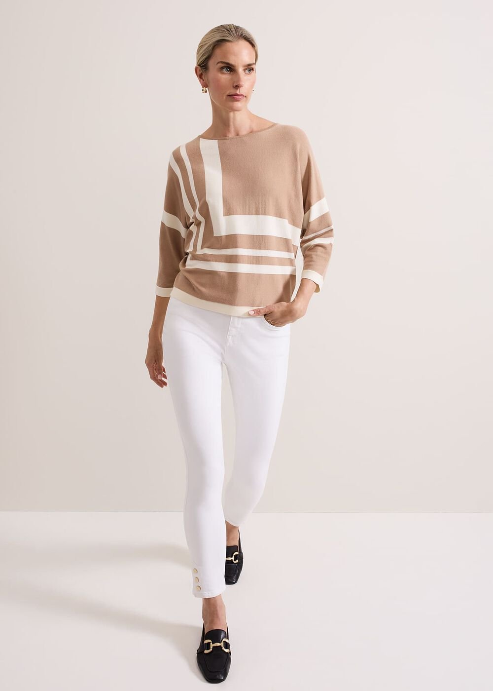 Geri Geo Lined Knit Top Camel