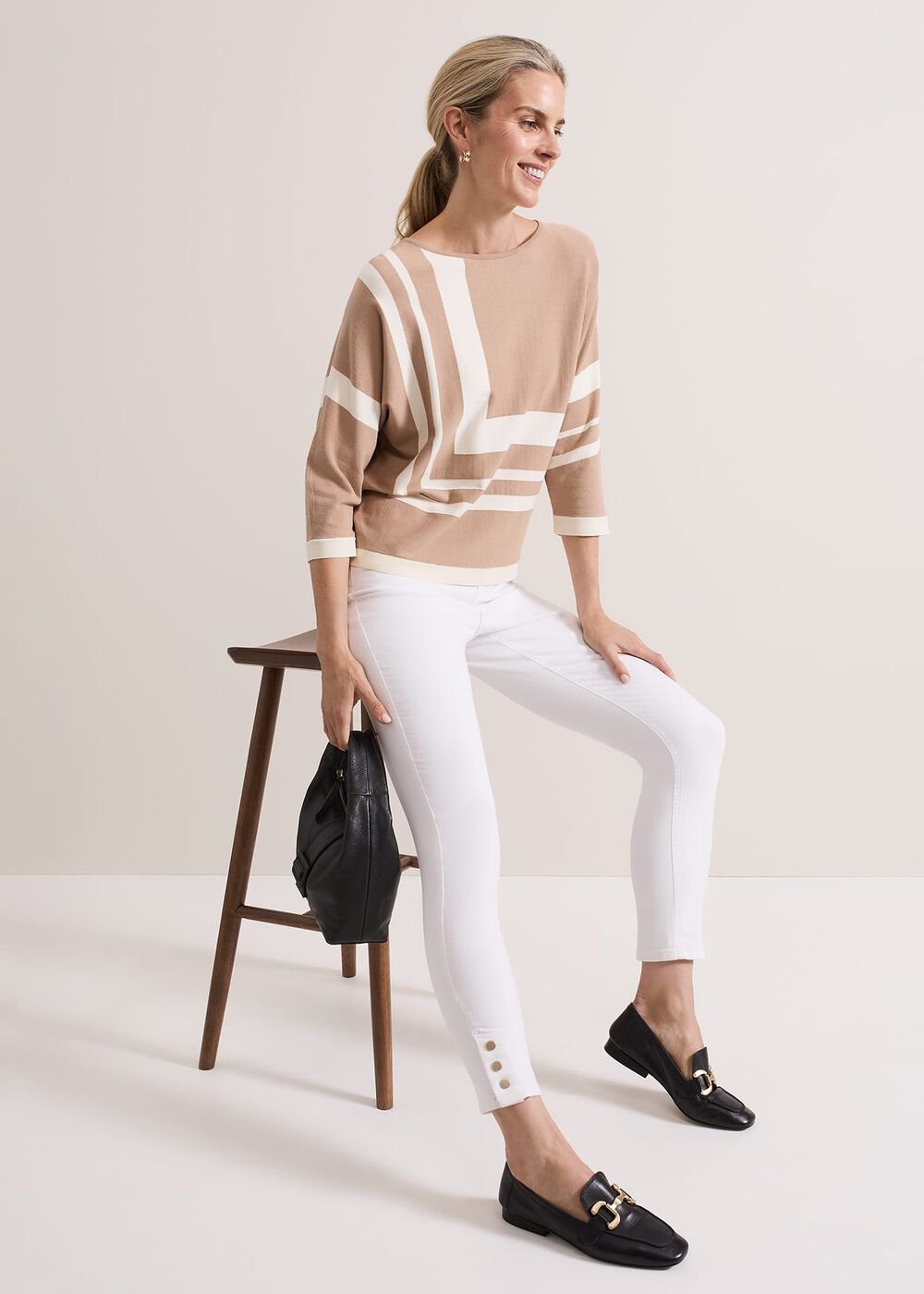 Geri Geo Lined Knit Top Camel