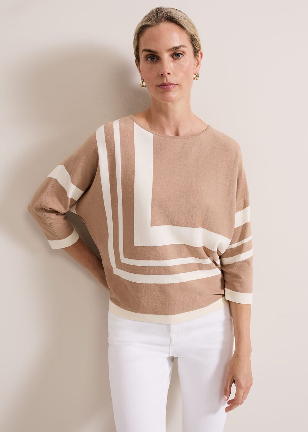 Geri Geo Lined Knit Top Camel