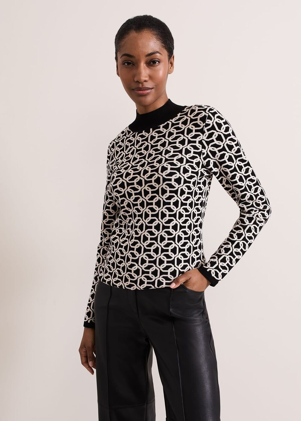 Callie Chain Jacquard Fitted Top Black/Ivory