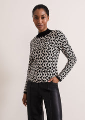 Callie Chain Jacquard Fitted Top Black/Ivory
