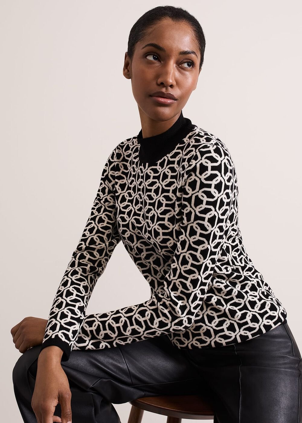 Callie Chain Jacquard Fitted Top Black/Ivory
