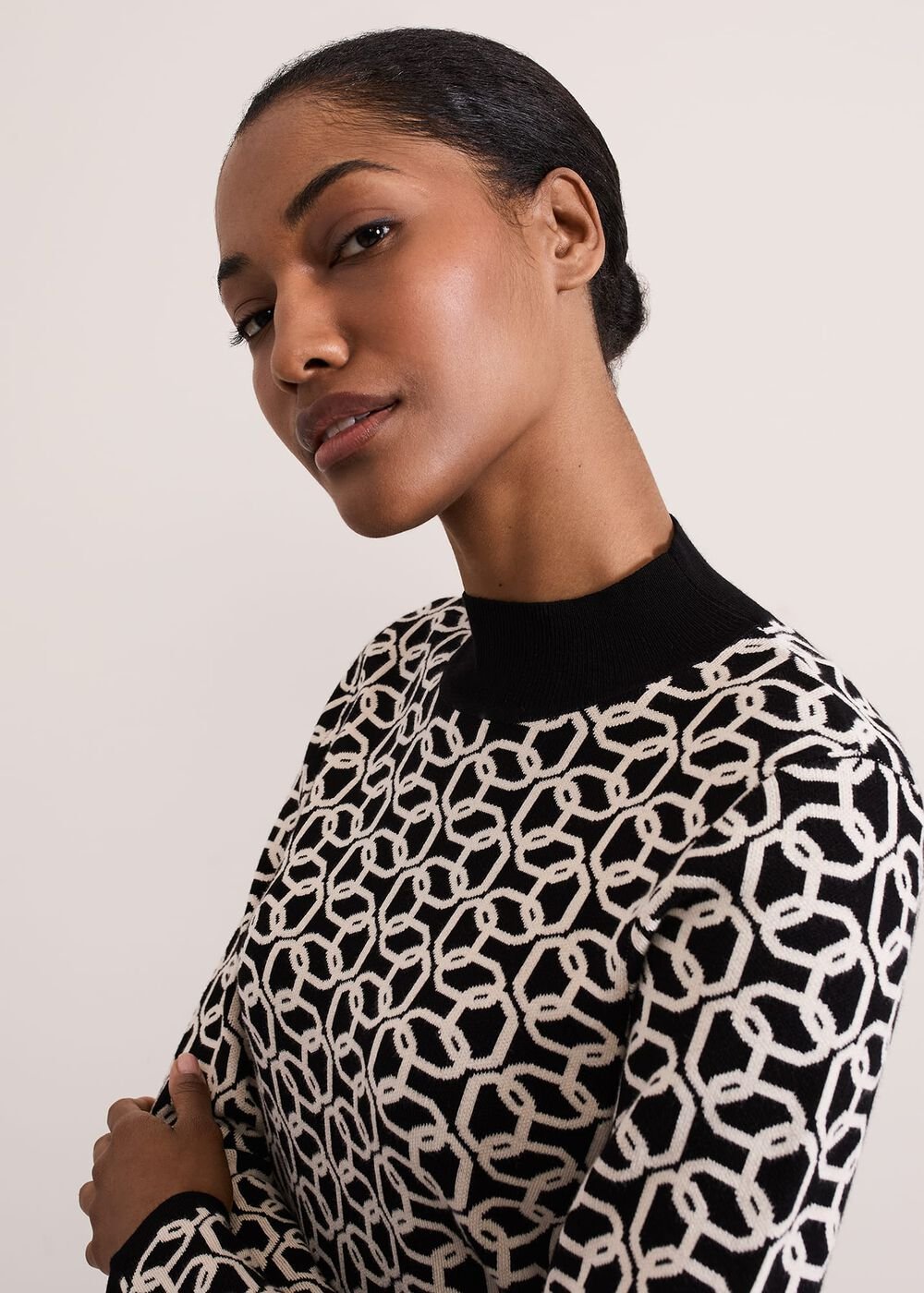 Callie Chain Jacquard Fitted Top Black/Ivory