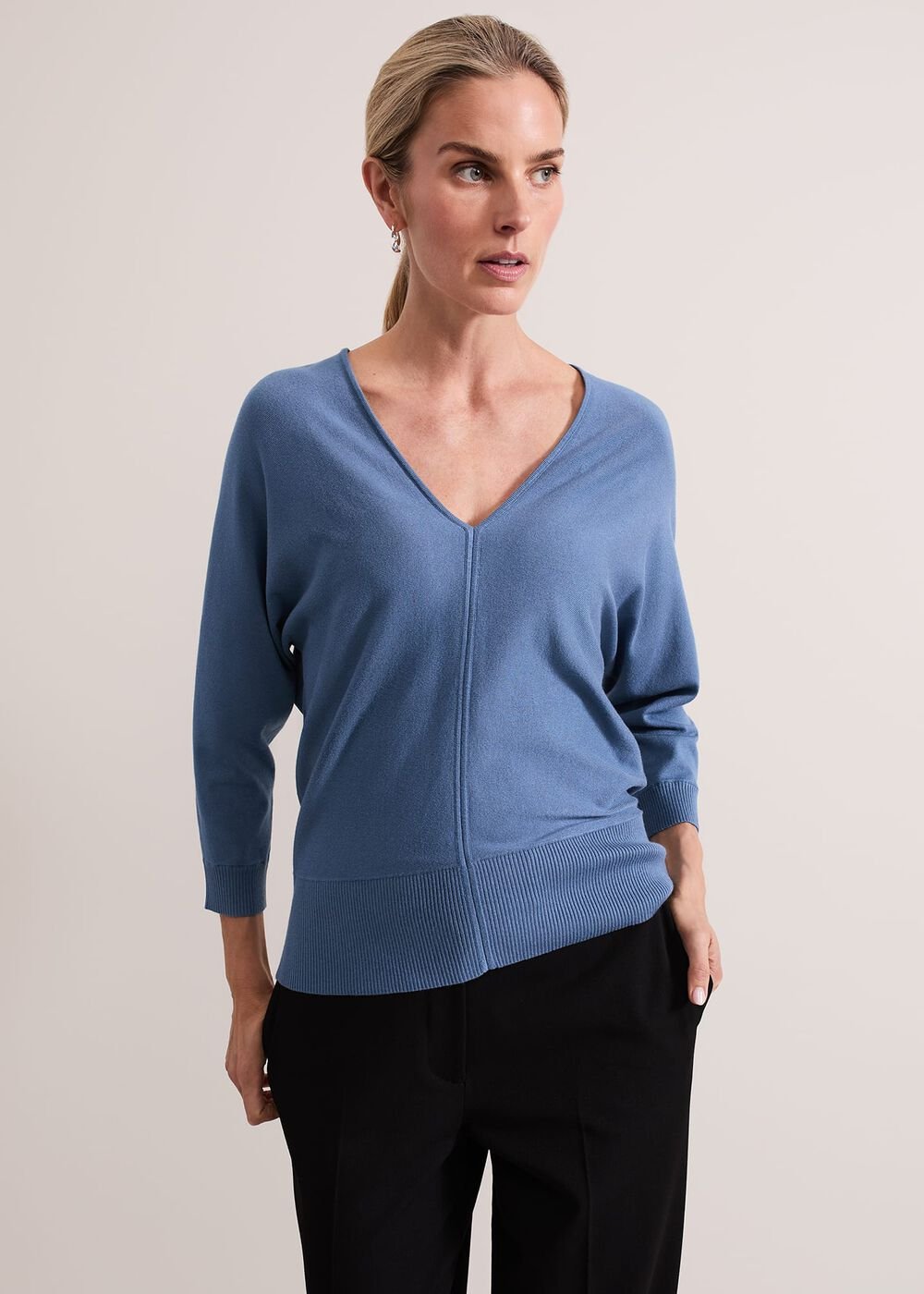 Gina V Neck Batwing Jumper Blue