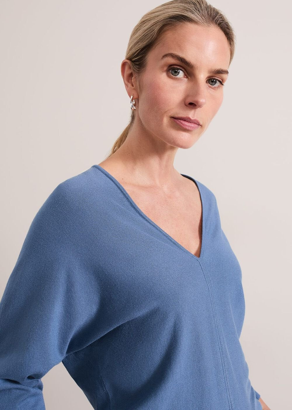 Gina V Neck Batwing Jumper Blue