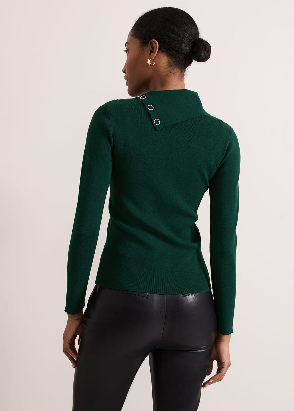 Regina Popper Collar Ribbed Top Green