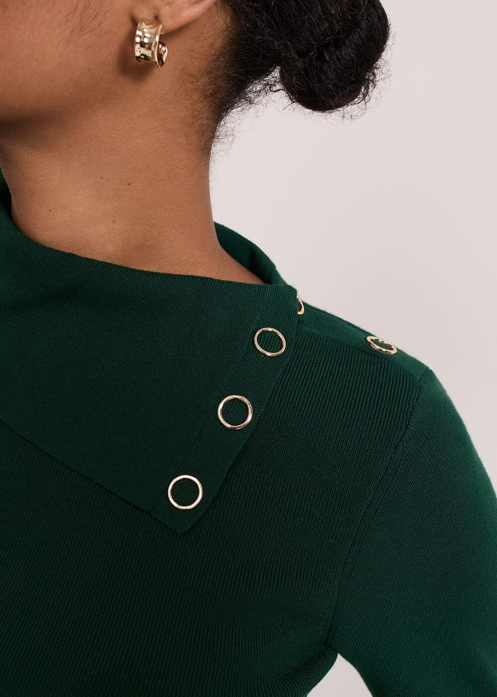 Regina Popper Collar Ribbed Top Green