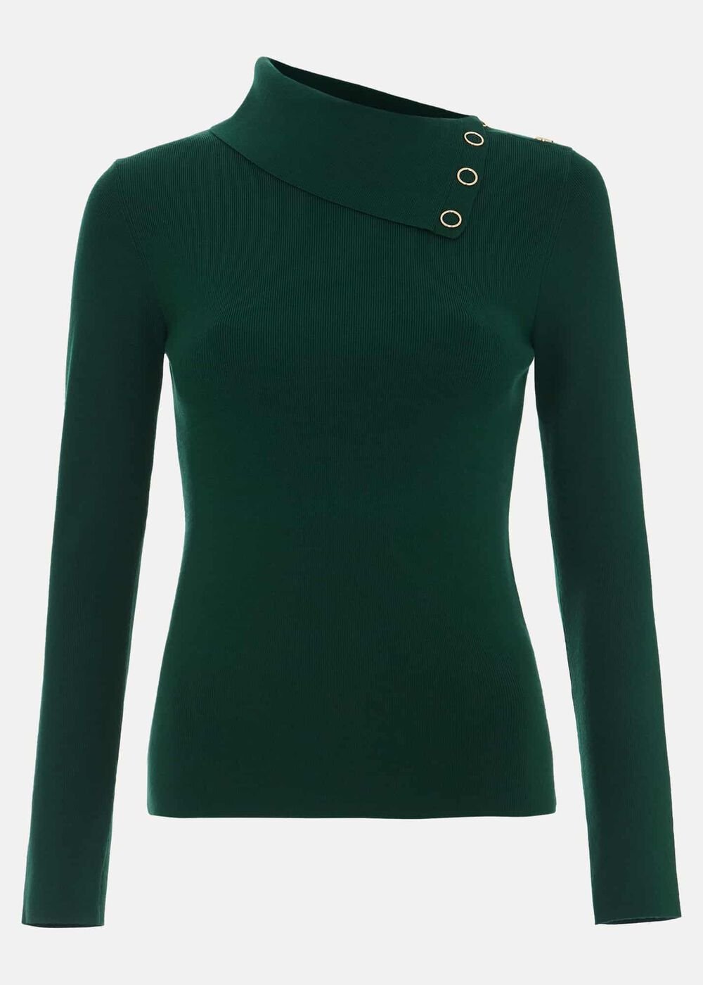 Regina Popper Collar Ribbed Top Green