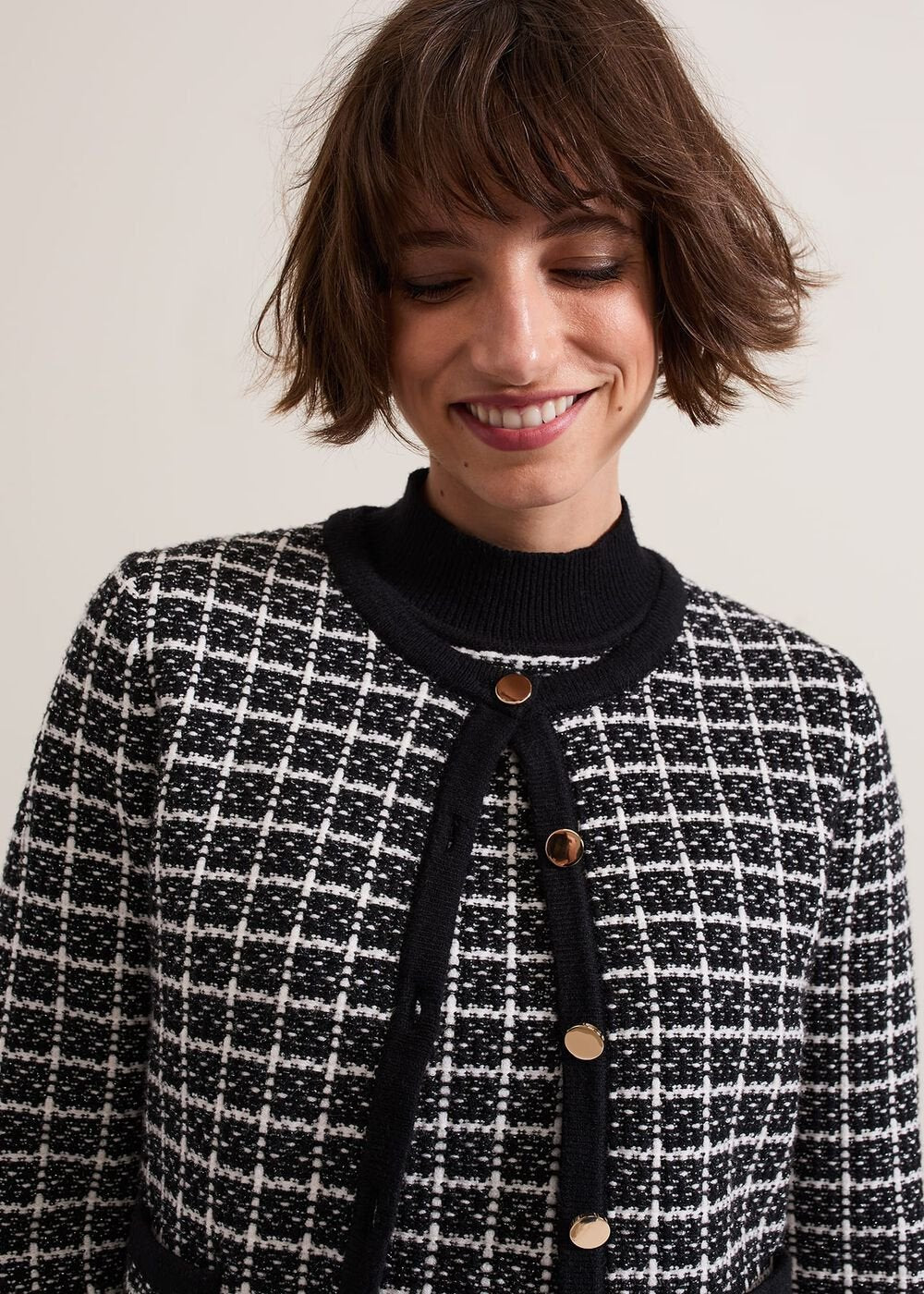 Tiffany Lurex Check Cardigan Black/Ivory