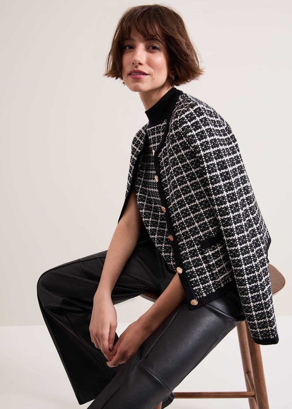 Tiffany Lurex Check Cardigan Black/Ivory