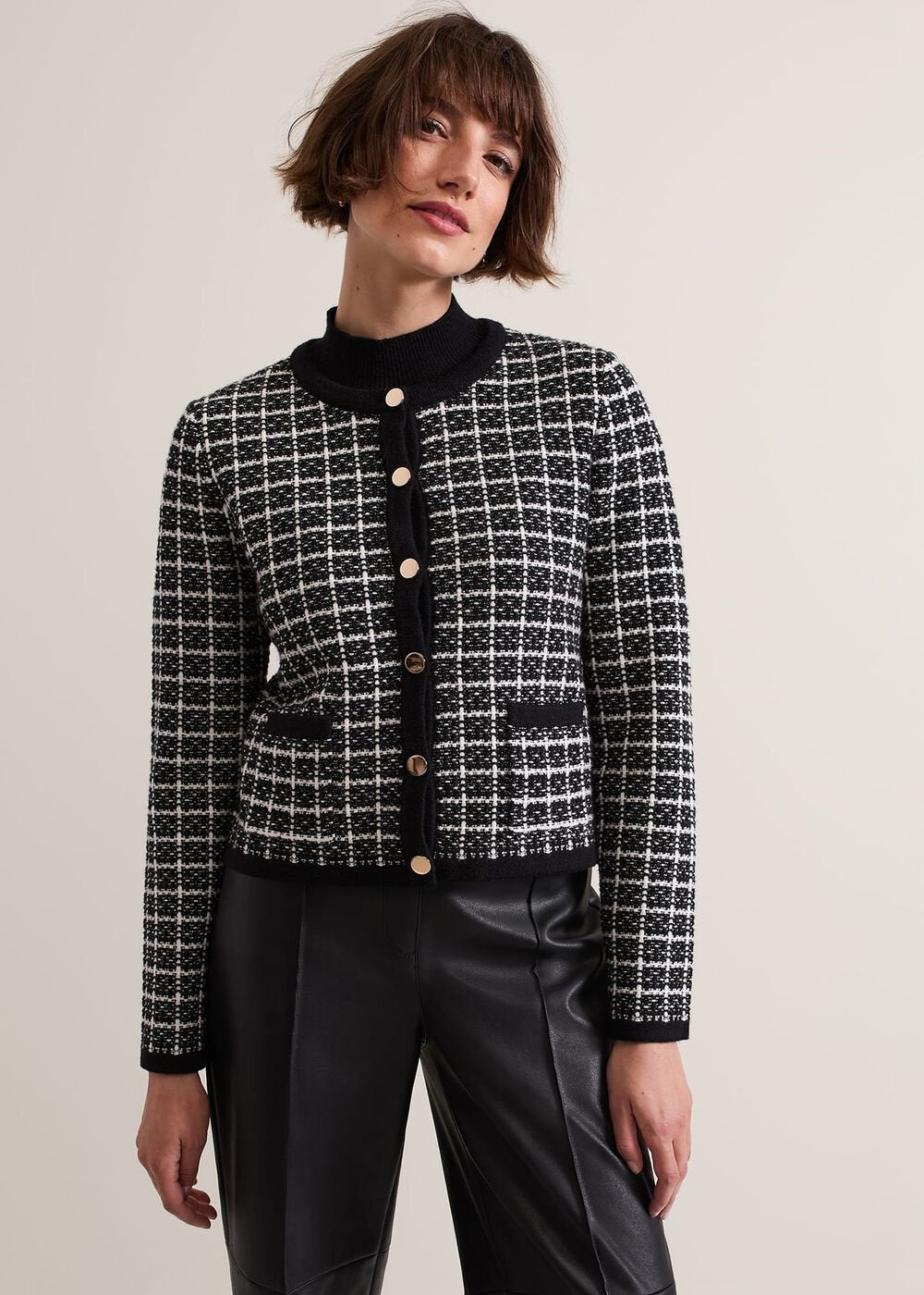 Tiffany Lurex Check Cardigan Black/Ivory