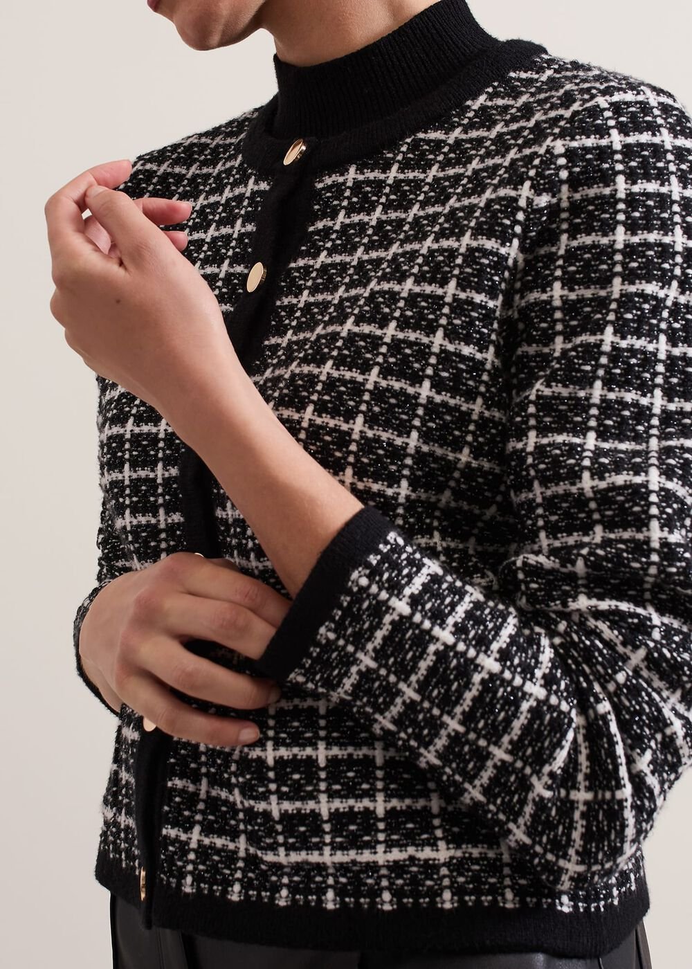 Tiffany Lurex Check Cardigan Black/Ivory