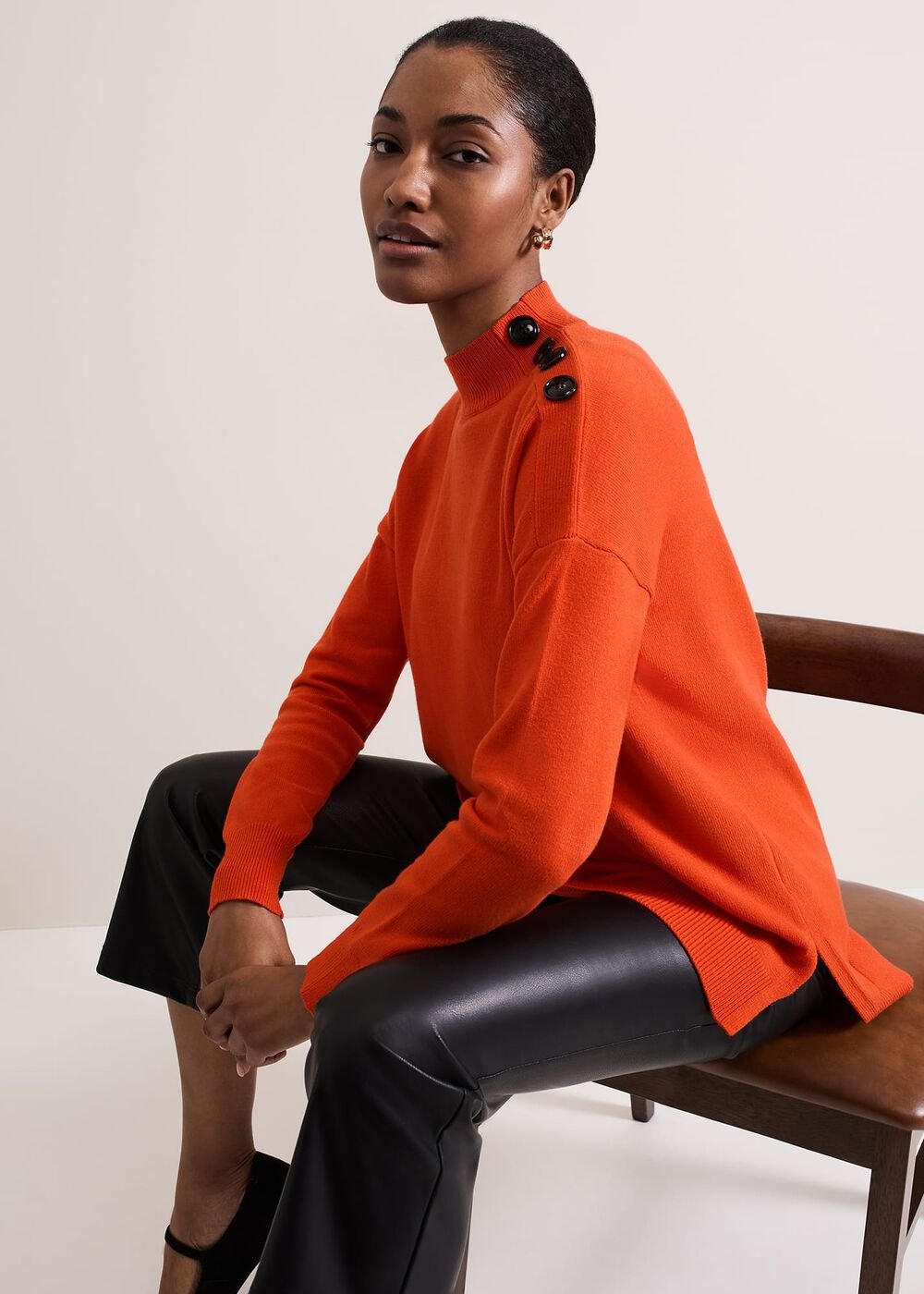 Holly Button Neck Jumper Orange