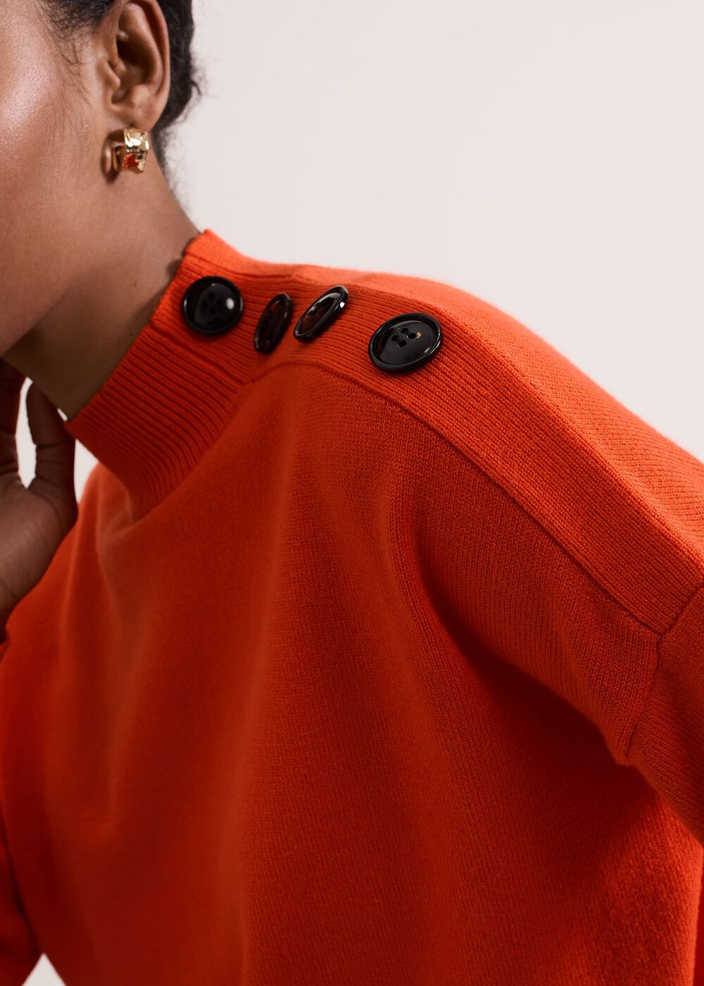 Holly Button Neck Jumper Orange