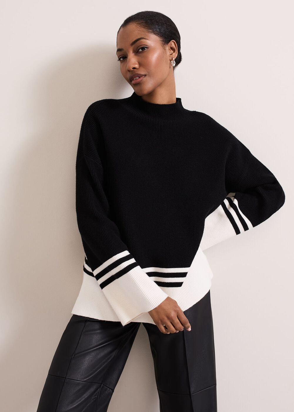 Kayleigh Chunky Boxy Striped Jumper Black/Ivory