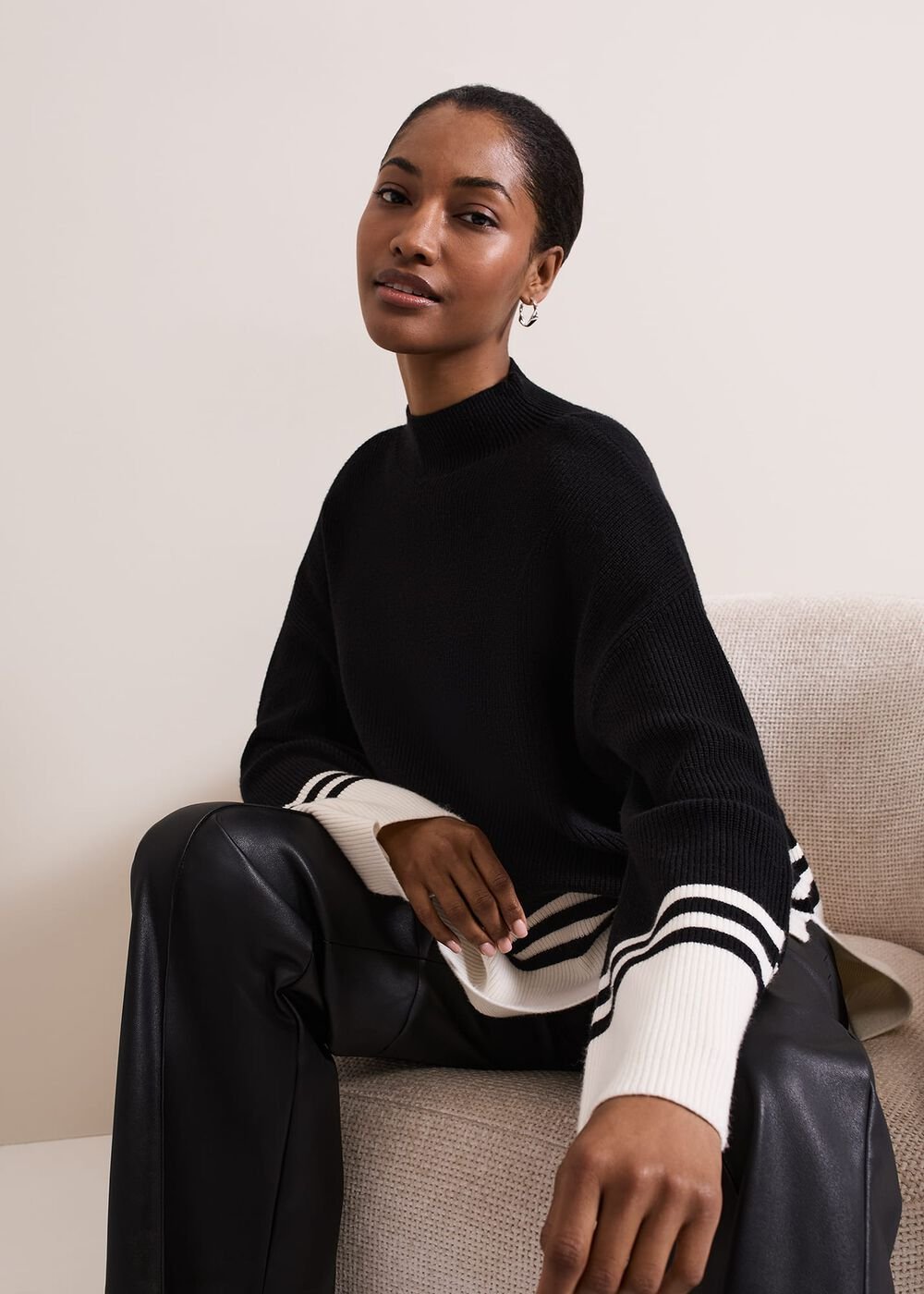 Kayleigh Chunky Boxy Striped Jumper Black/Ivory