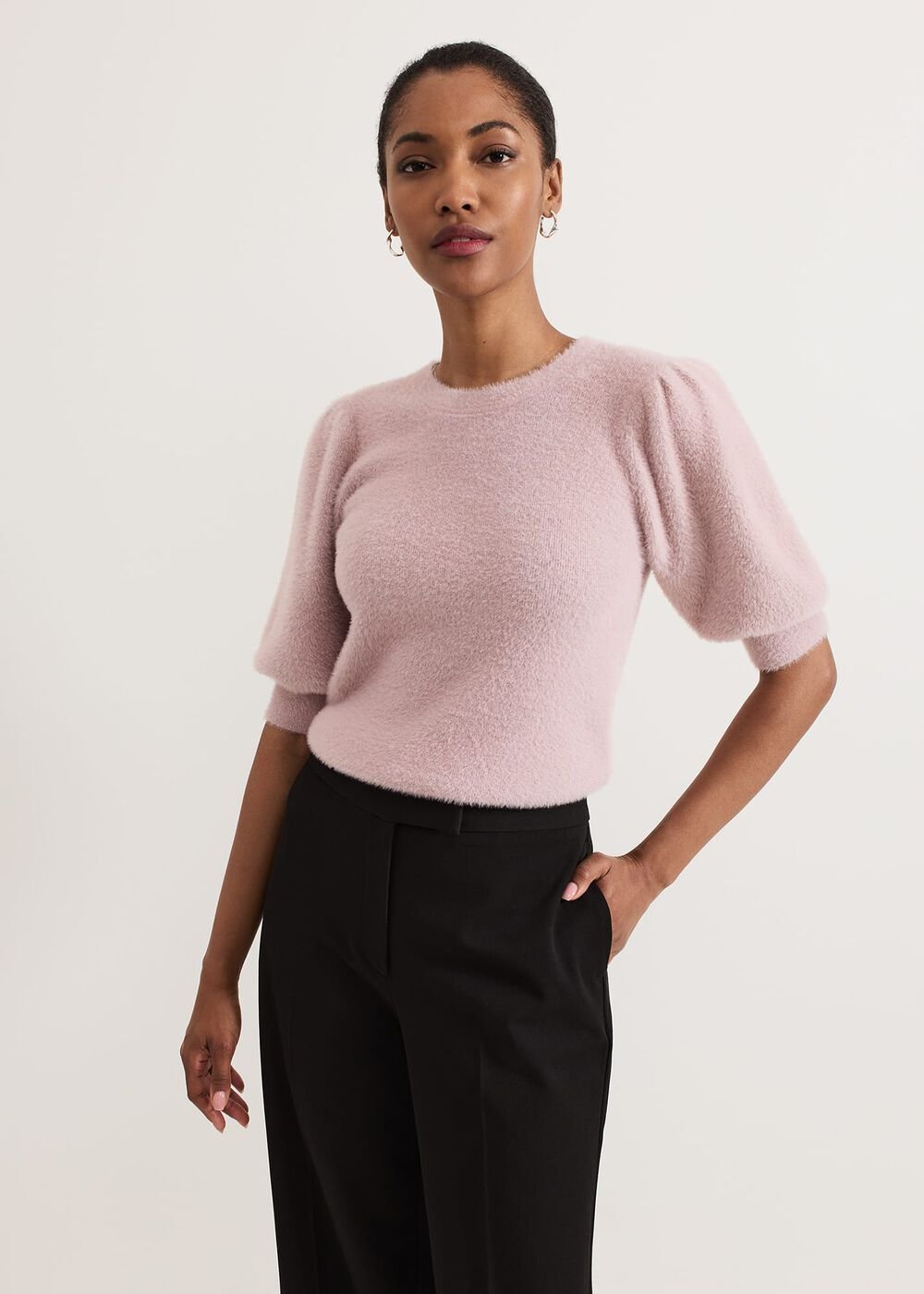 Fern Fluffy Puff Sleeve Knit Pink