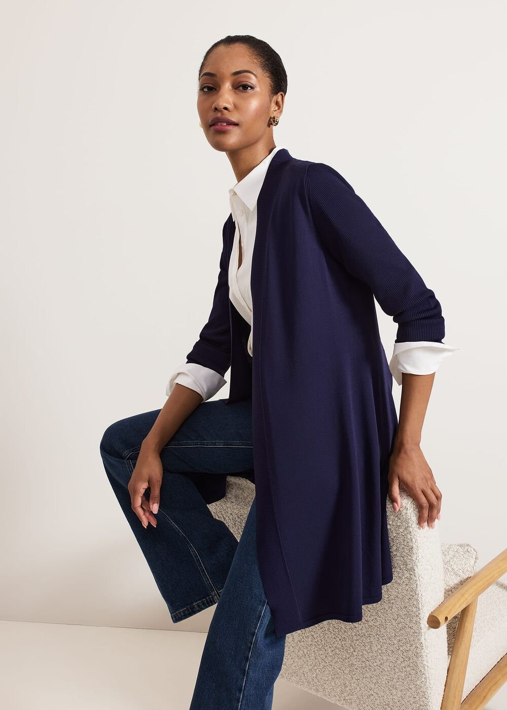 Lauren Longline Edge To Edge Cardigan Navy