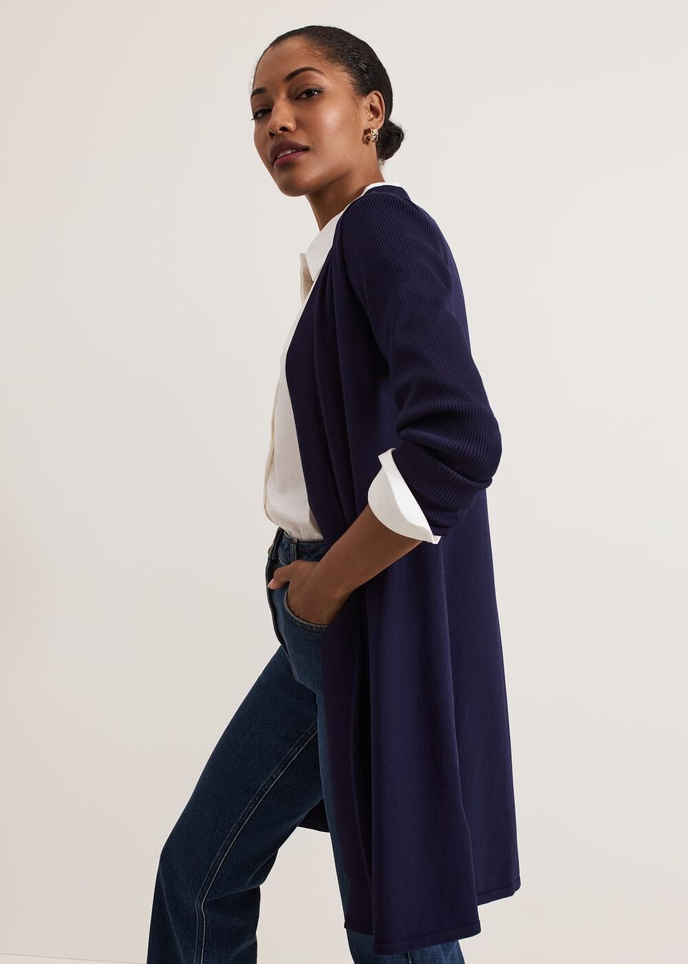 Lauren Longline Edge To Edge Cardigan Navy