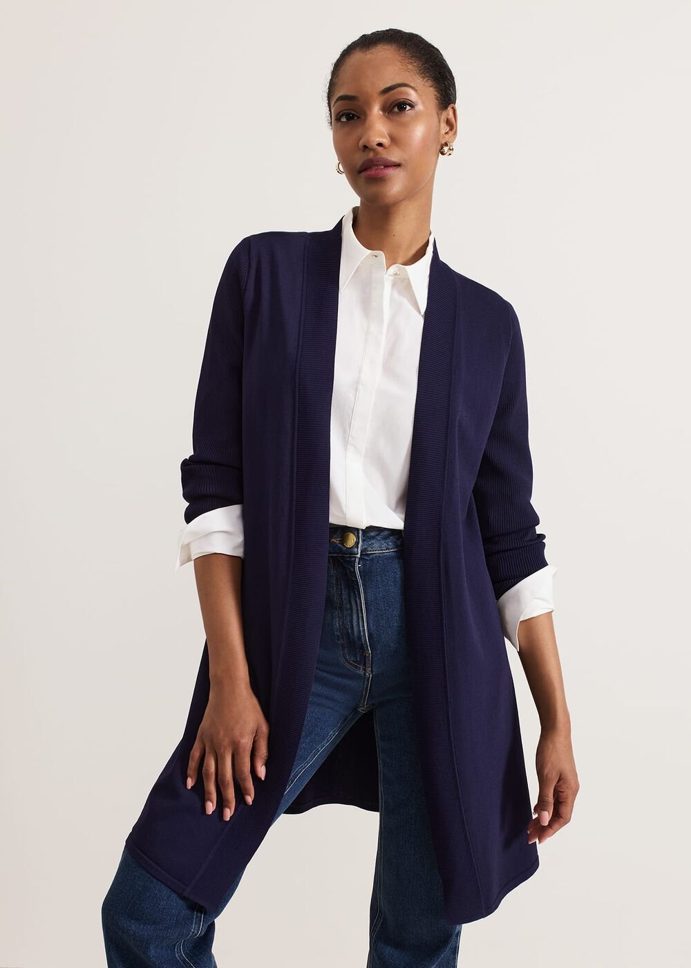 Lauren Longline Edge To Edge Cardigan Navy