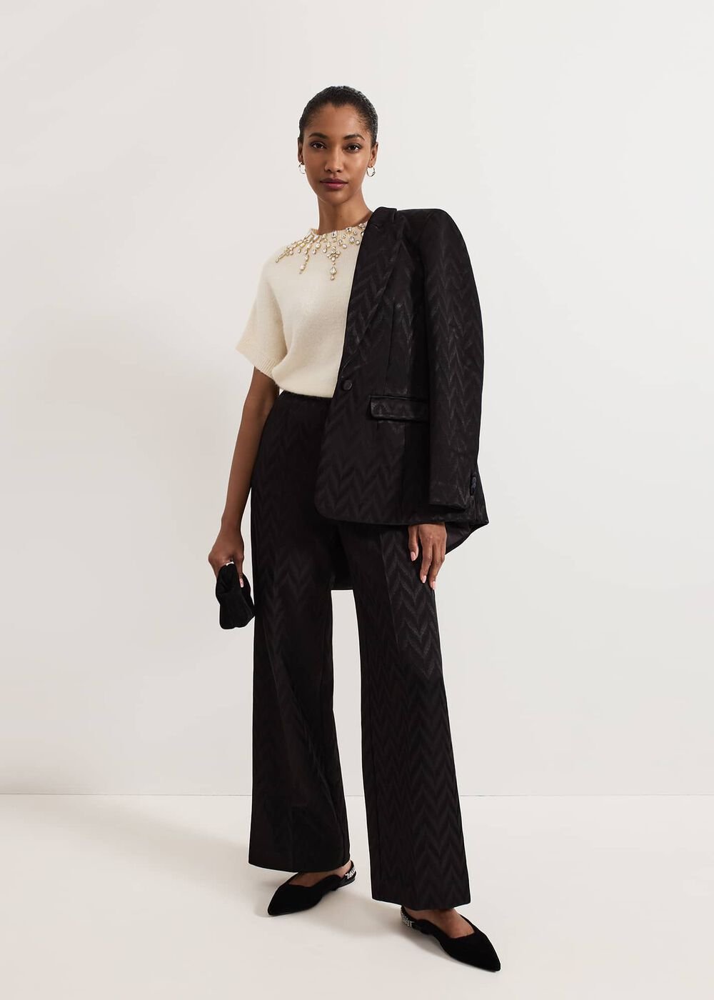 Allie Tabard Jewelled Top Ivory