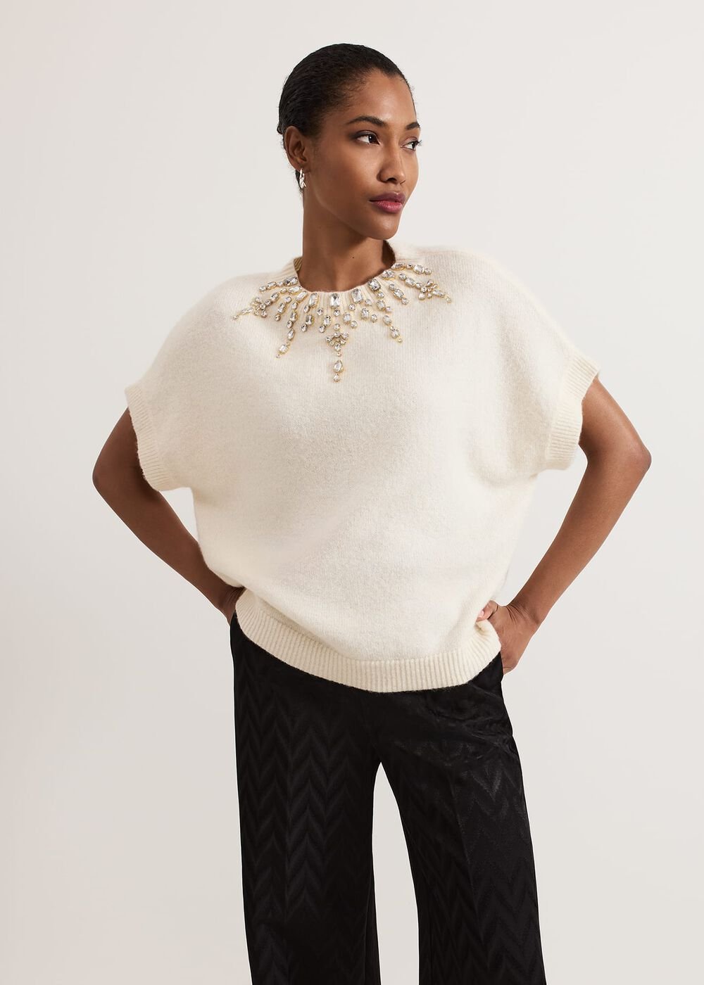 Allie Tabard Jewelled Top Ivory
