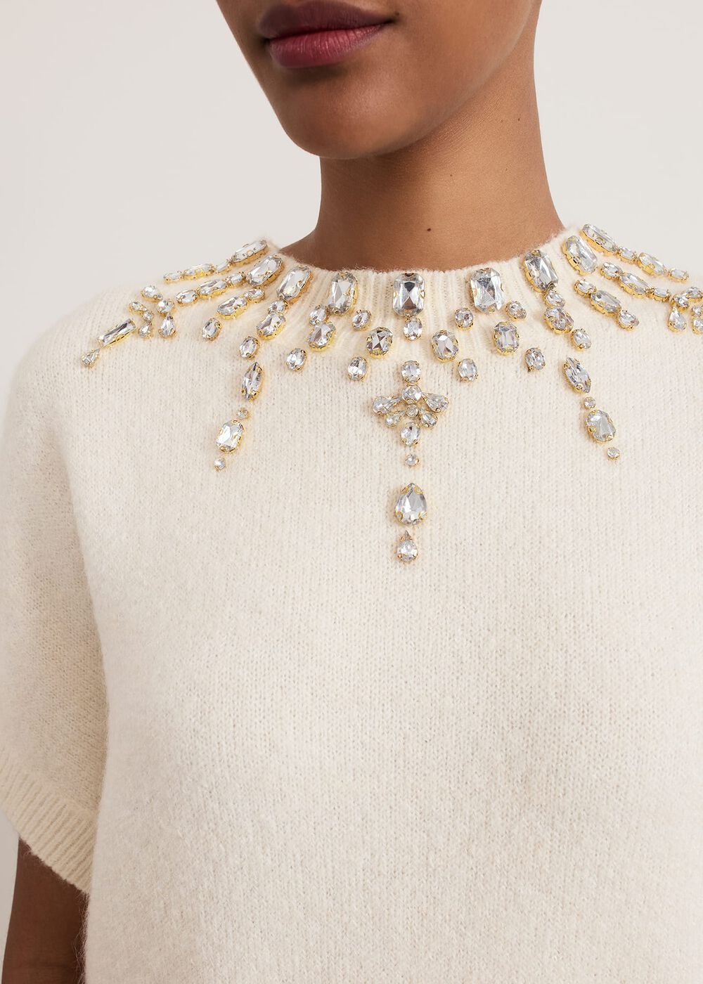 Allie Tabard Jewelled Top Ivory