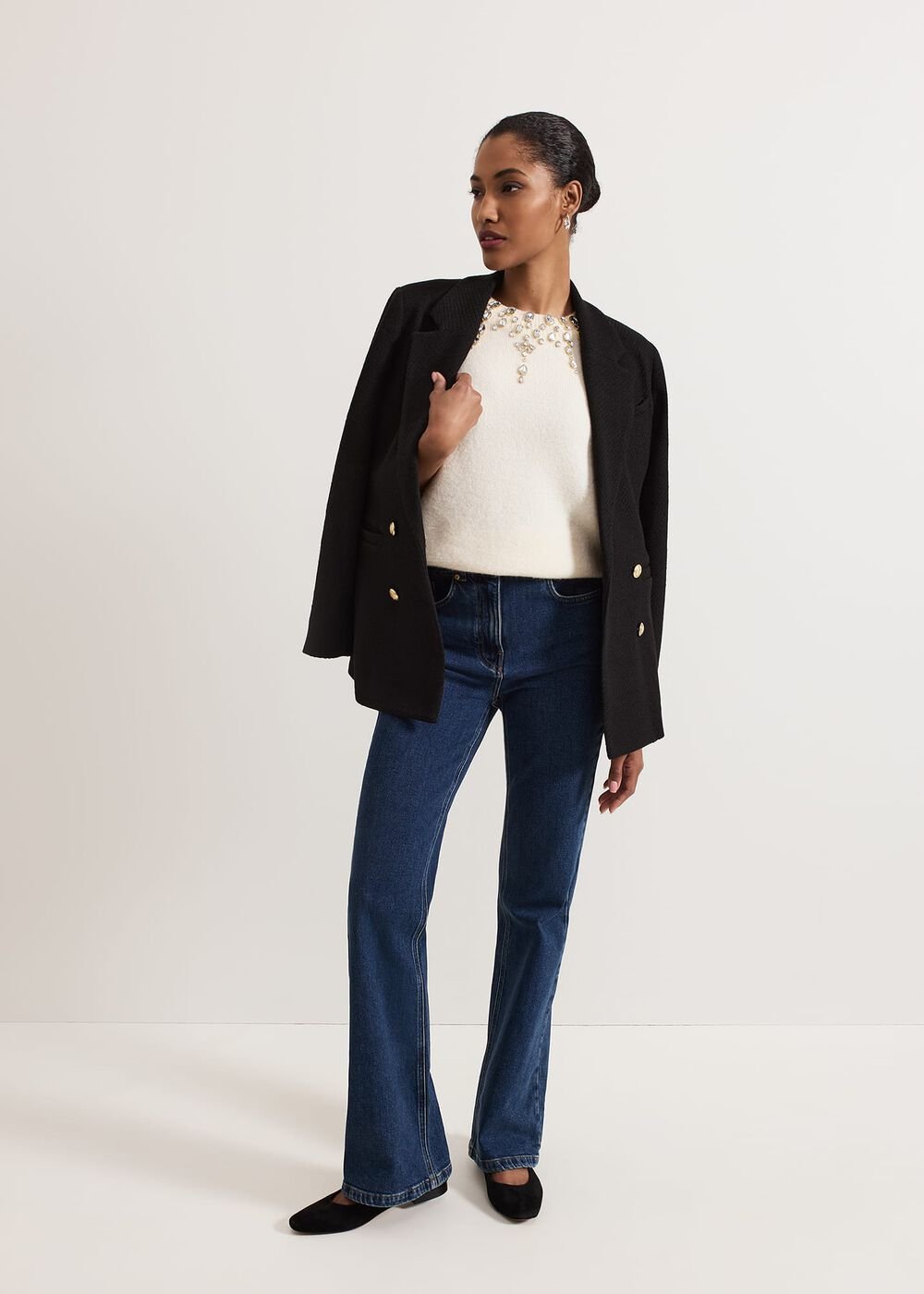 Allie Tabard Jewelled Top Ivory