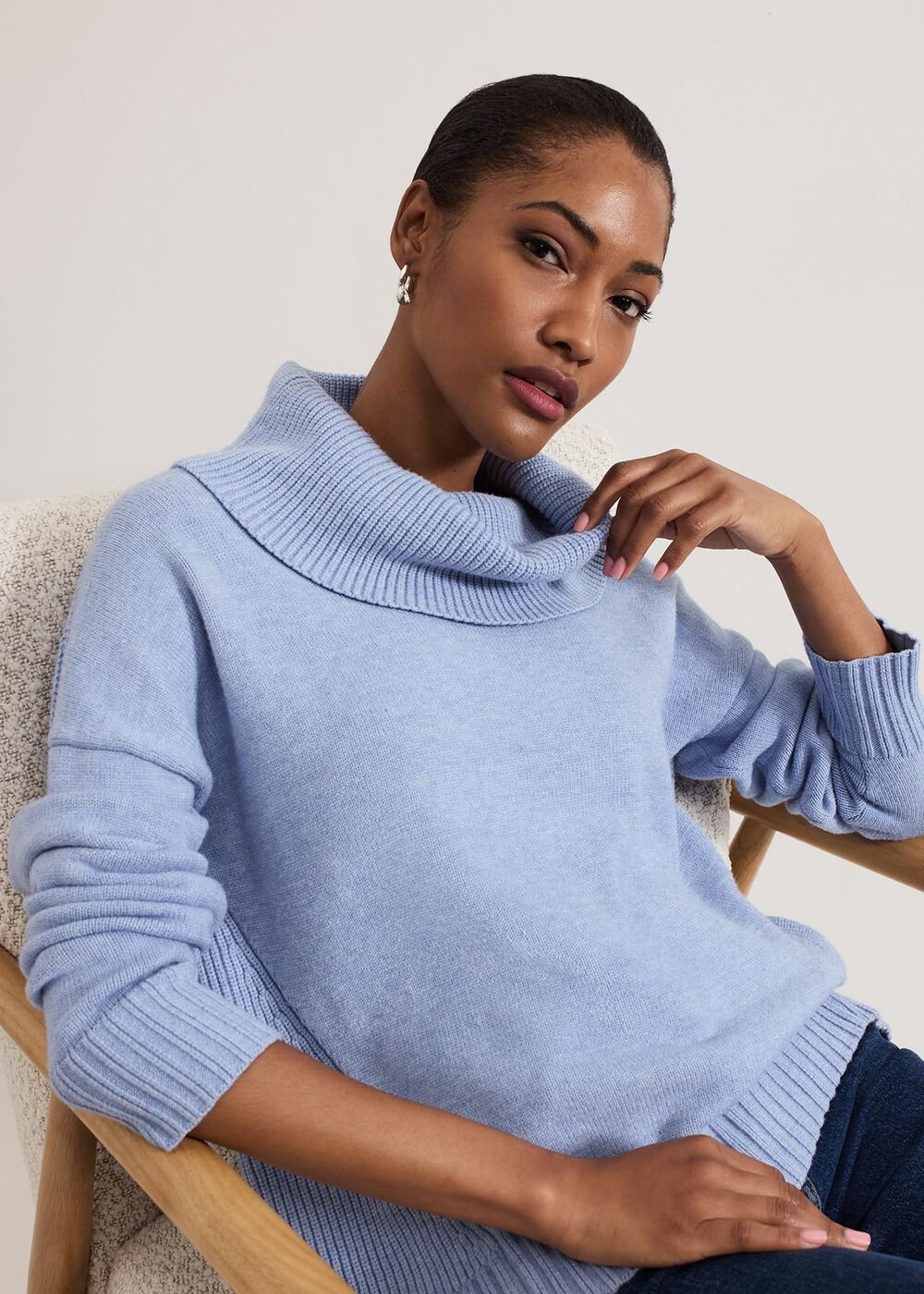 Dara Blue Chunky Cowl Neck Jumper Blue