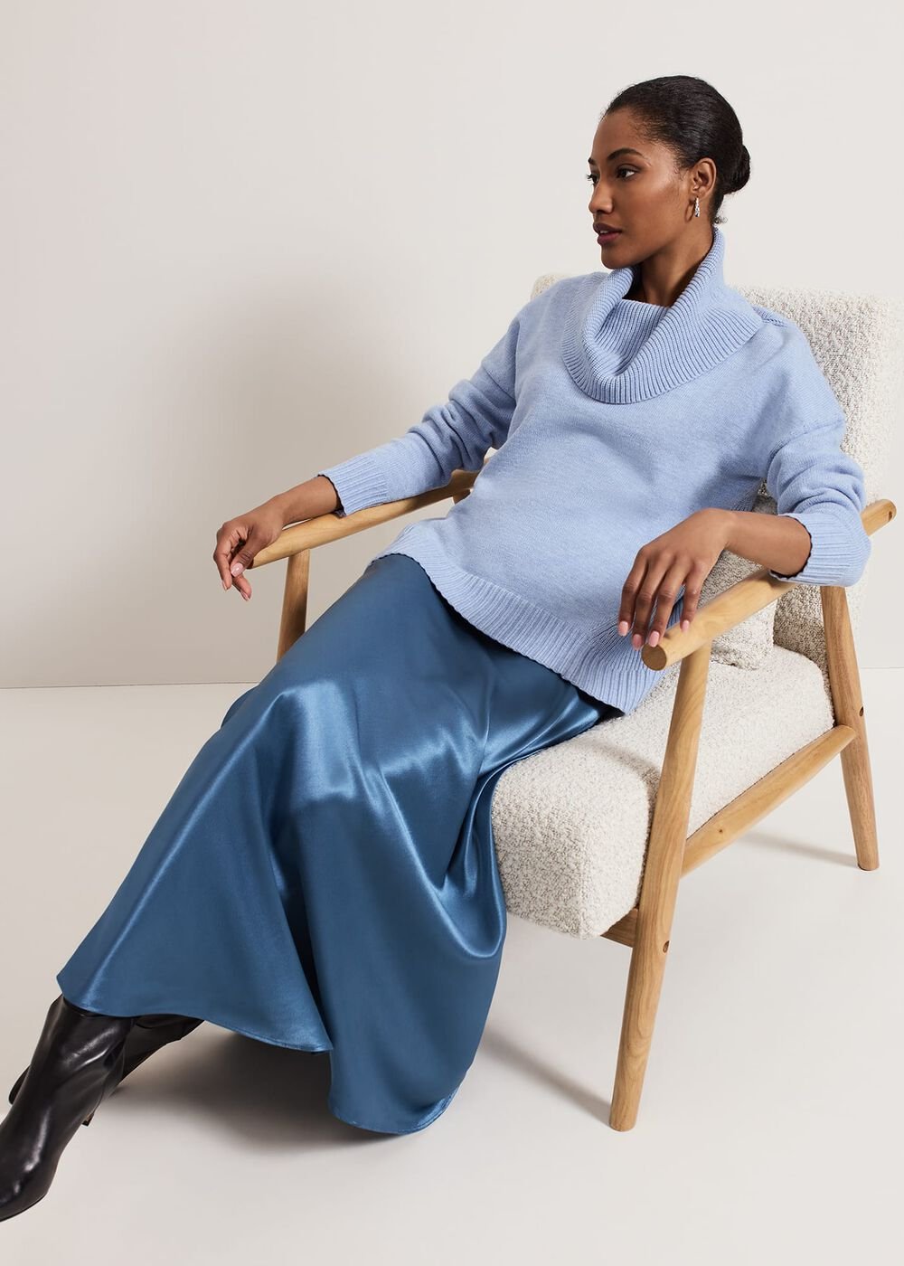 Dara Blue Chunky Cowl Neck Jumper Blue