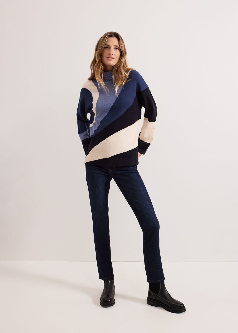 Sabrina Swirl Jacqaurd Jumper Navy