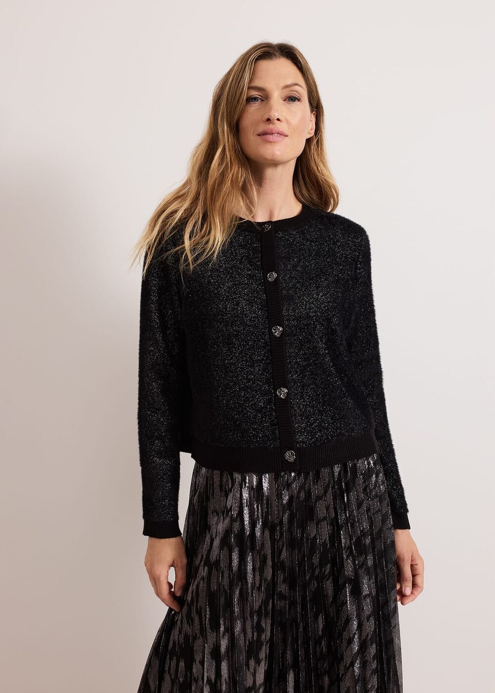 Javina Fluffy Lurex Cardigan Metallic