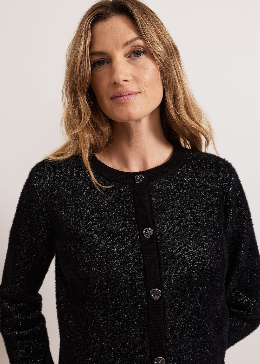 Javina Fluffy Lurex Cardigan Metallic
