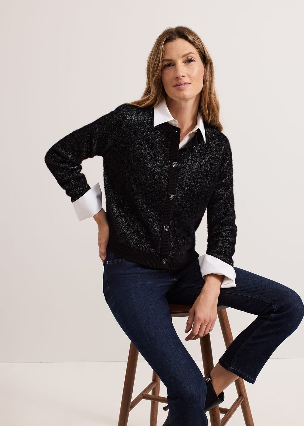 Javina Fluffy Lurex Cardigan Metallic