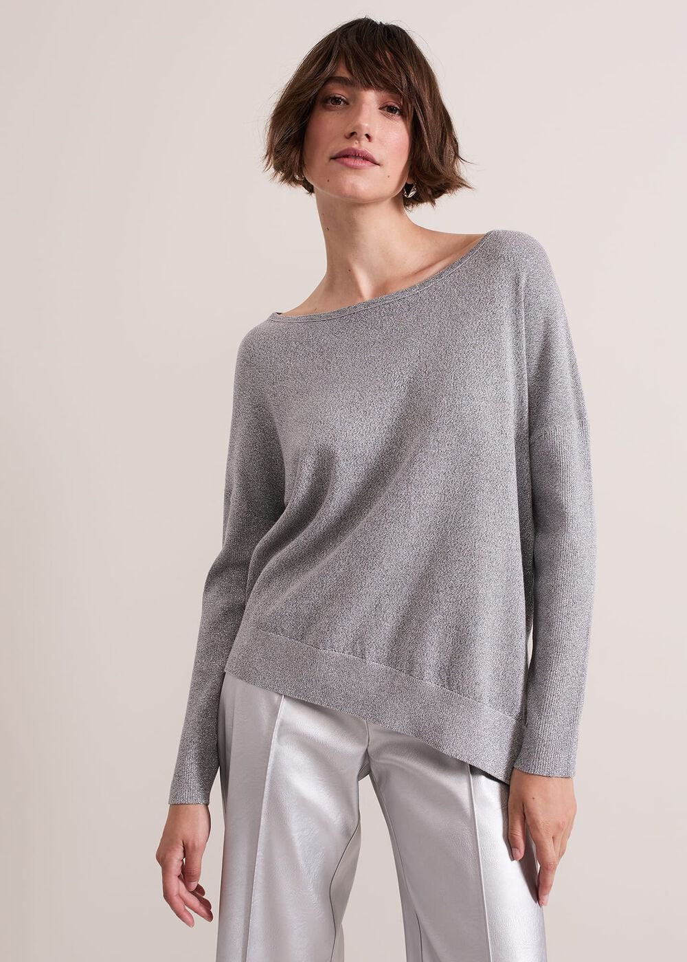 Sofia Silver Lurex Asymetric Jumper Silver