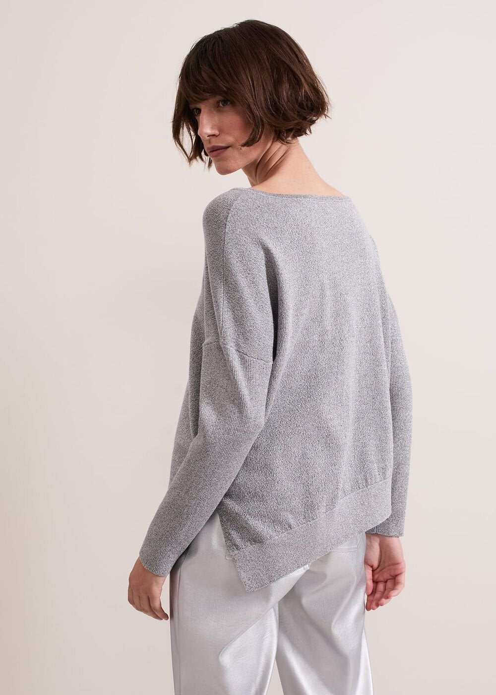Sofia Silver Lurex Asymetric Jumper Silver