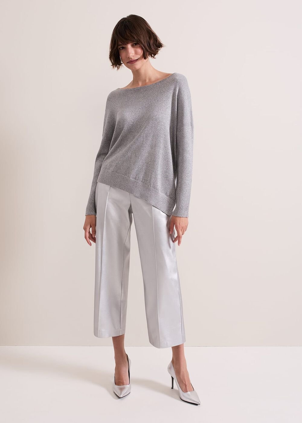 Sofia Silver Lurex Asymetric Jumper Silver