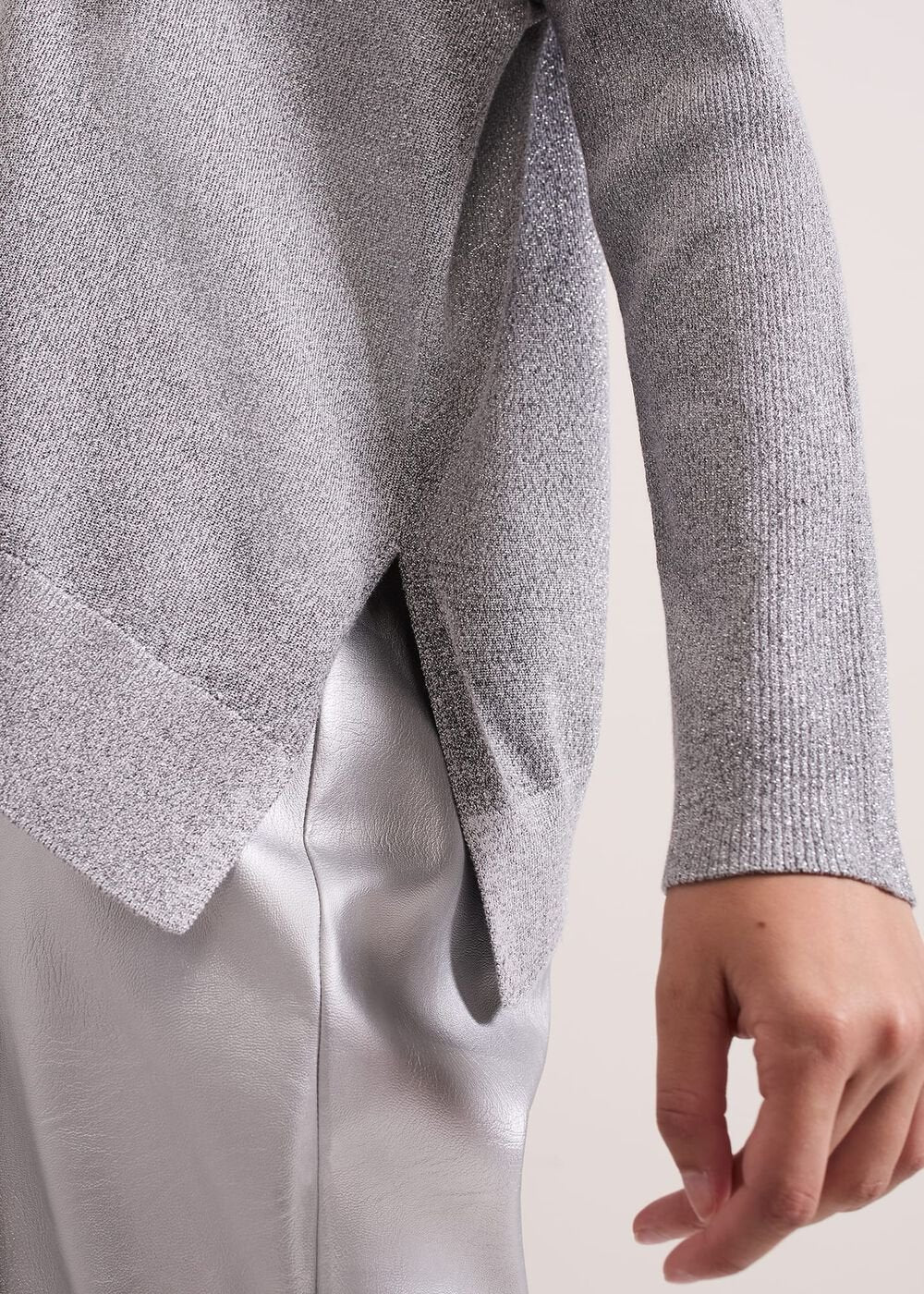 Sofia Silver Lurex Asymetric Jumper Silver