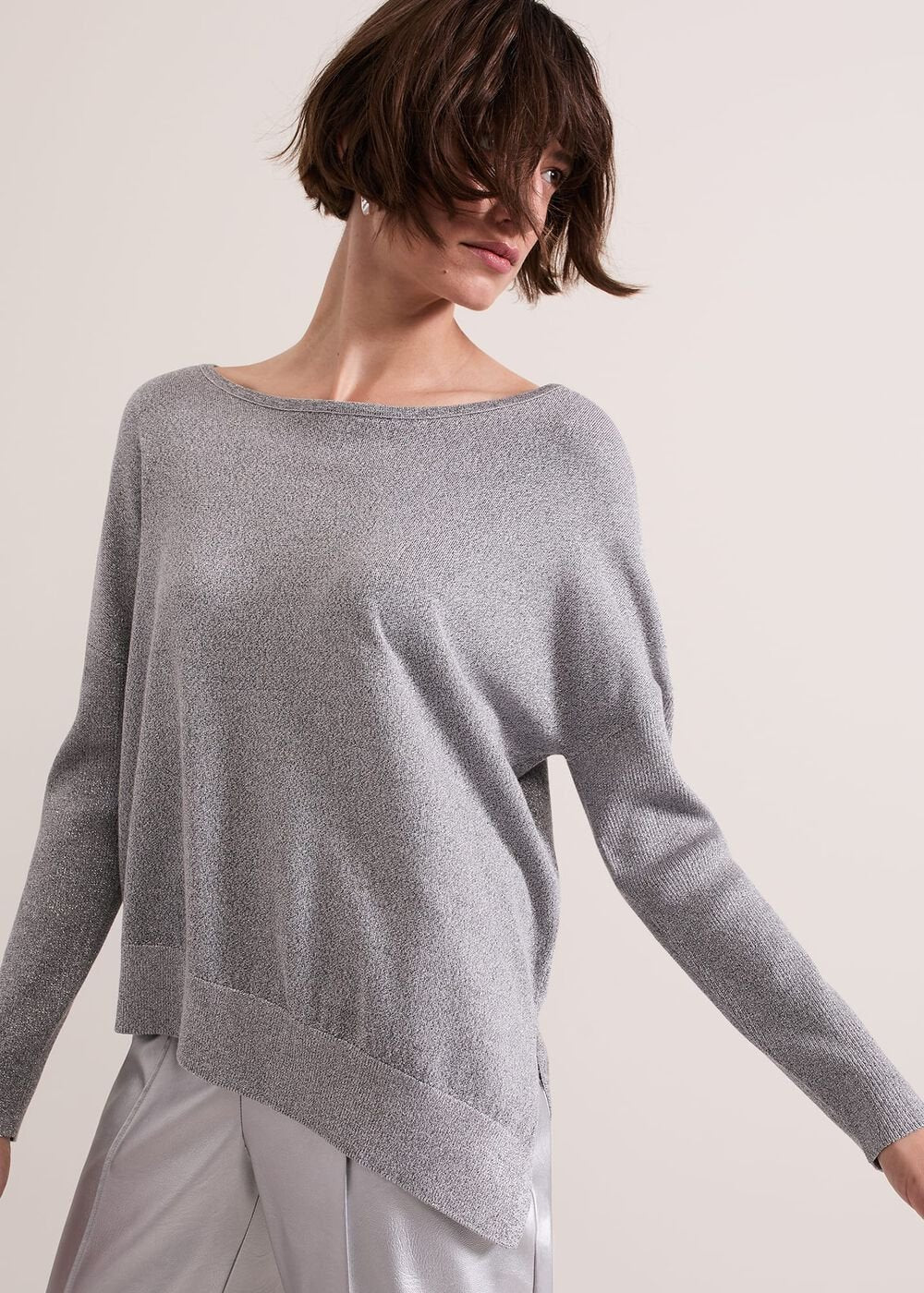 Sofia Silver Lurex Asymetric Jumper Silver